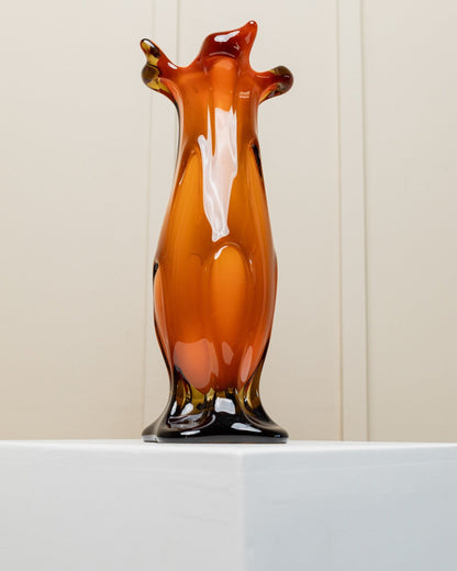 XL Vase en verre de Murano fleurs orange vase flamme look design du milieu du siècle Italie années 1960 vintage