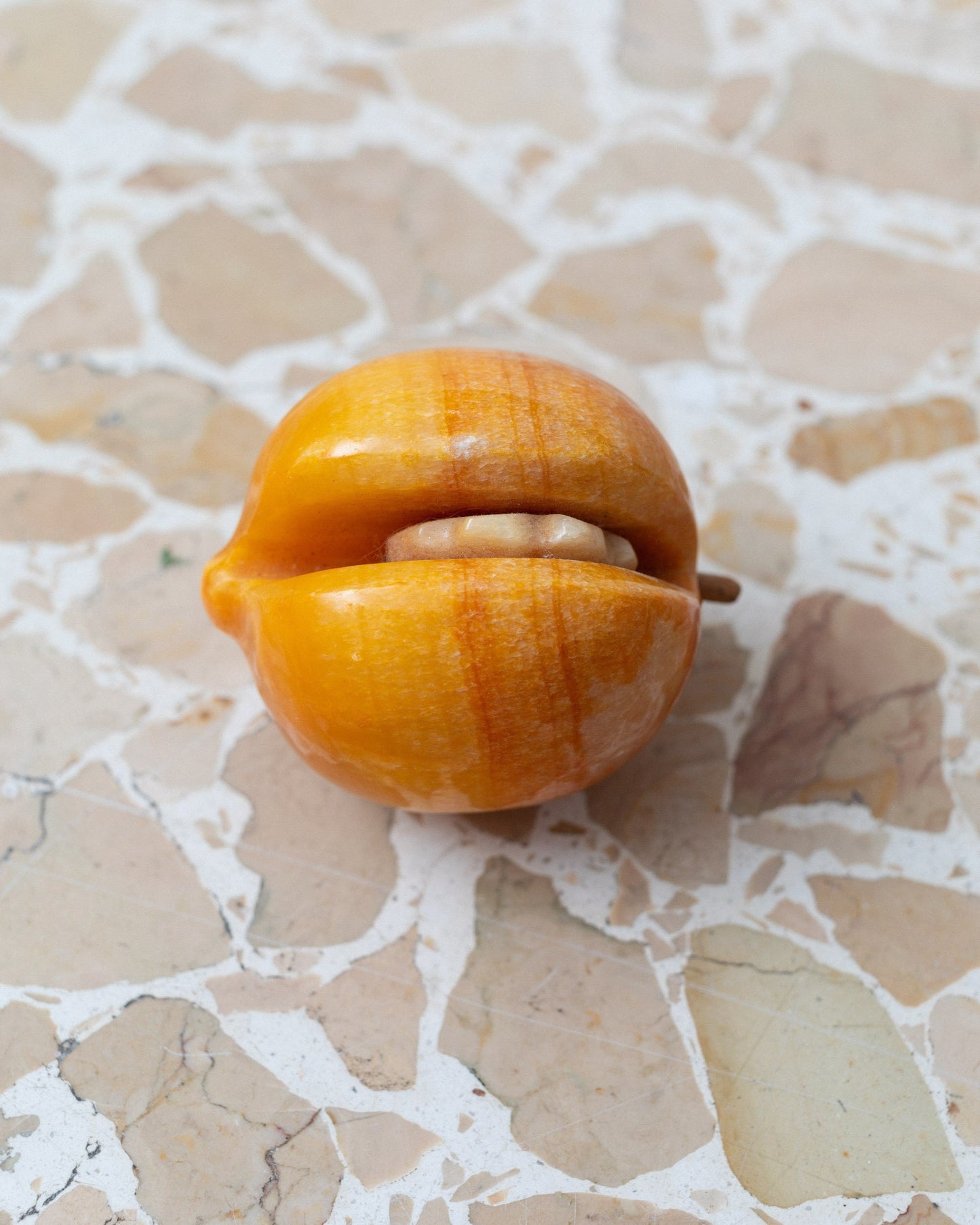 Set of 5 alabaster fruits yellow stone fruit handmade Mid Century Design Italy 1970s Vintage