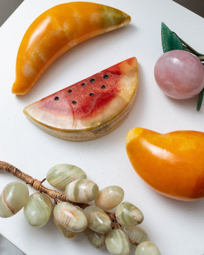 Set of 5 alabaster fruits colorful stone fruits handmade Mid Century Design Italy 1970s Vintage