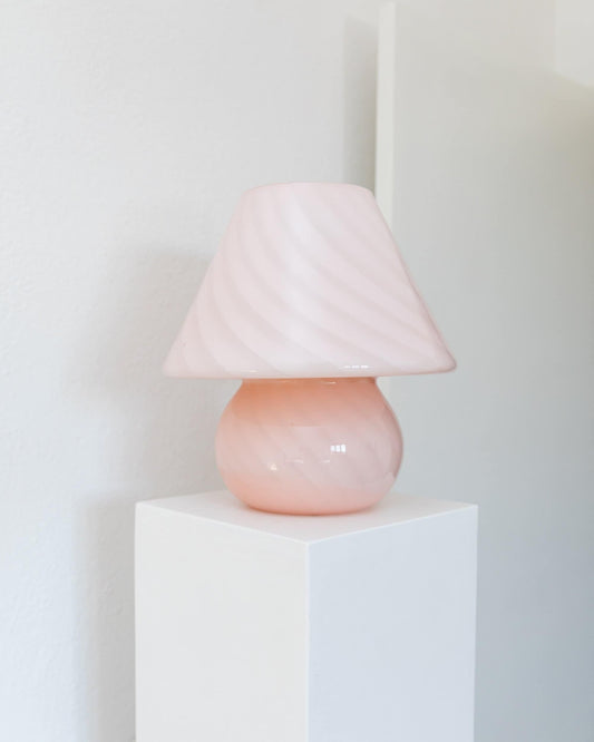 Pink XXL Mushroom Swirl Desk Lamp Murano Glass Mid Century Design 70s Vintage