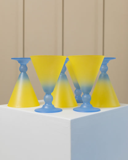 Ensemble de 6 verres à boire en verre Empoli coupes glacées dans le style postmoderne de Memphis Italie millésime des années 1980