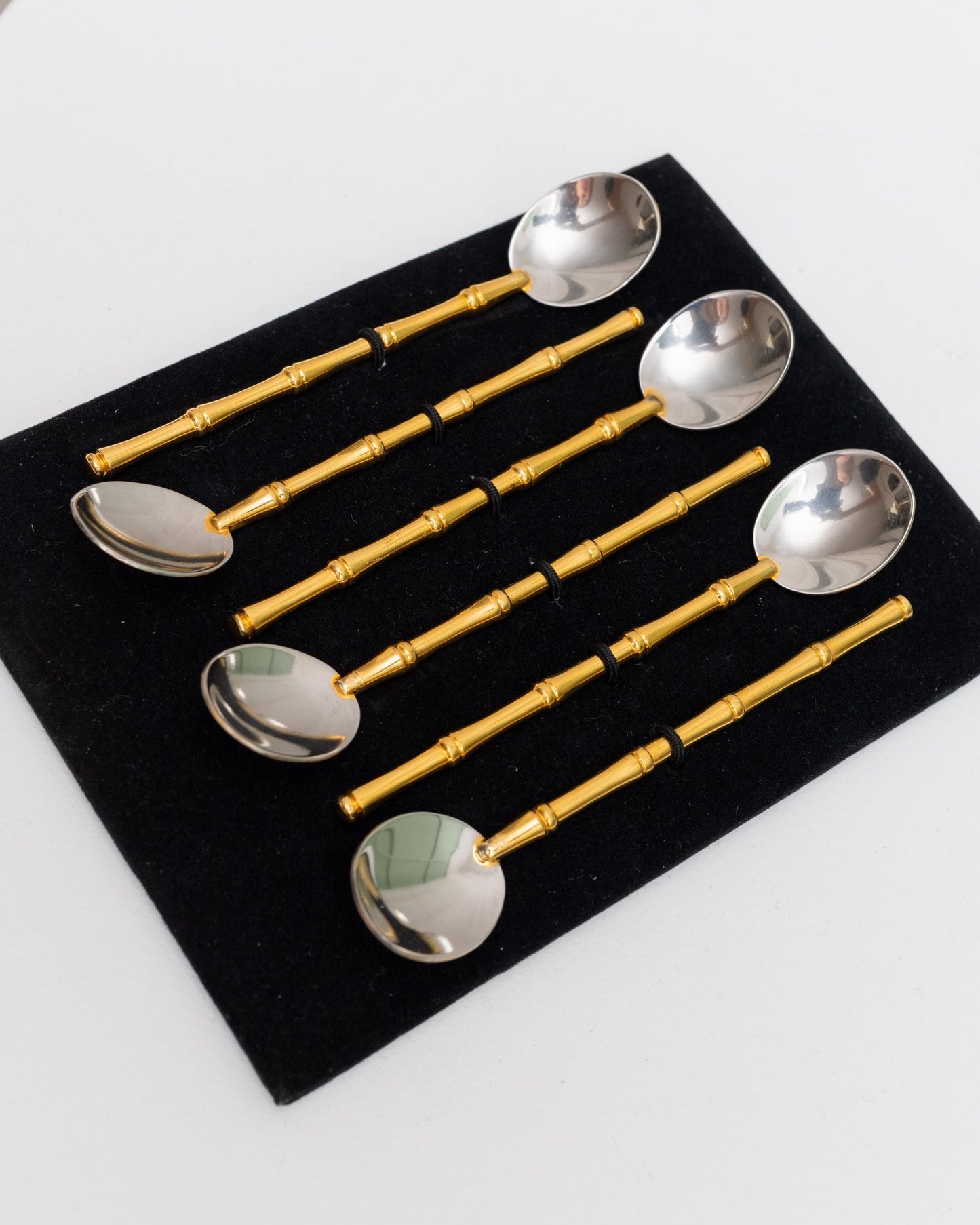 Set of 6 Gucci silver spoons gold plated bamboo design mid century design 1970s vintage