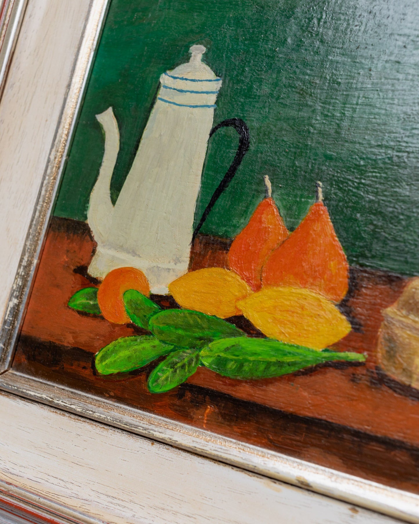 Unique oil painting oil paint wood original wooden frame naive art still life Italy 1970s vintage