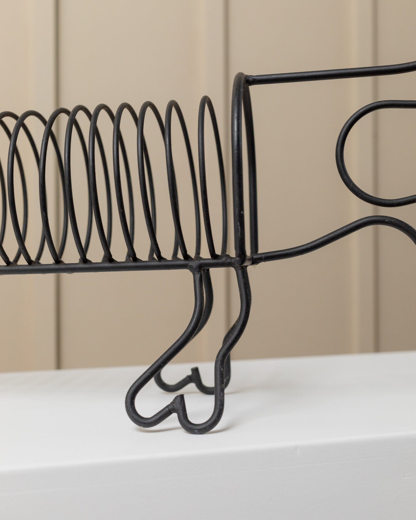 XXL metal spiral dachshund multifunctional as plate holder, drainer, magazine rack Mid Century Design Italy 1980s Vintage