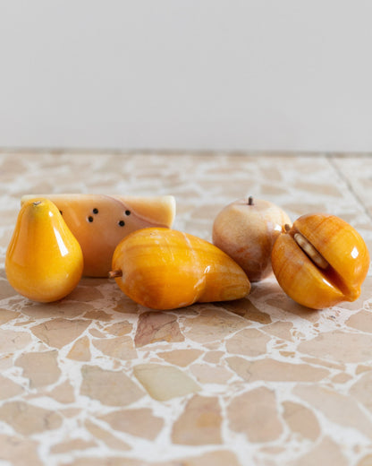 Set of 5 alabaster fruits yellow stone fruit handmade Mid Century Design Italy 1970s Vintage