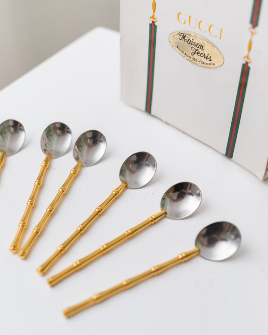 Set of 6 Gucci silver spoons gold plated bamboo design mid century design 1970s vintage