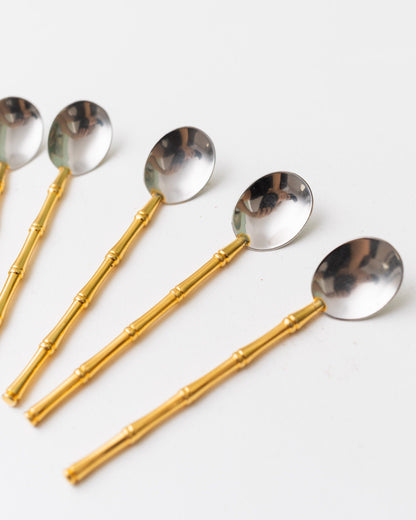 Set of 6 Gucci silver spoons gold plated bamboo design mid century design 1970s vintage