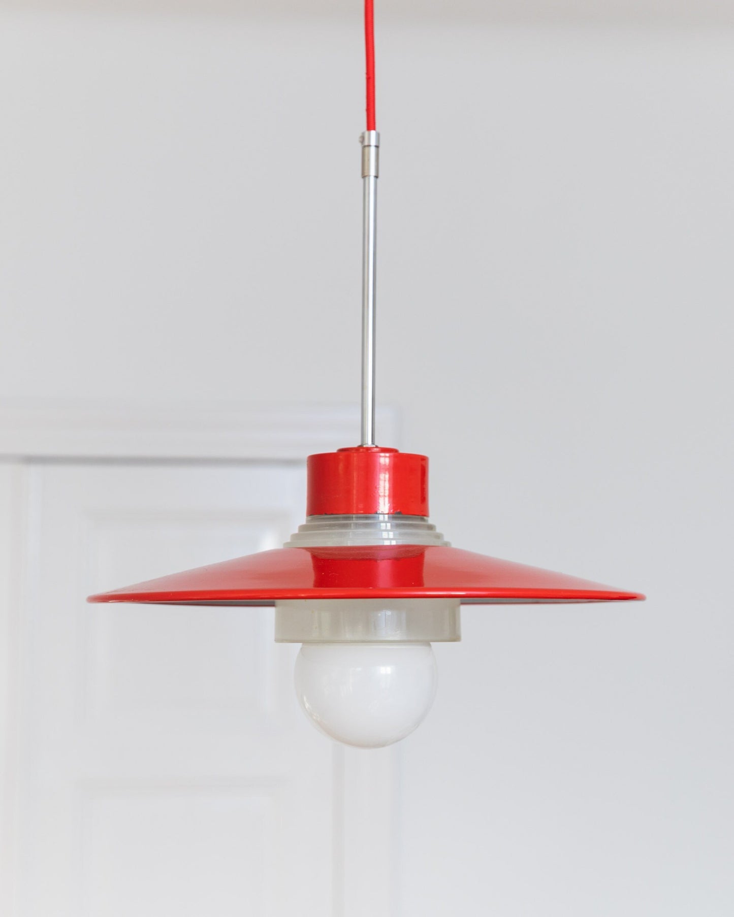 Danish ceiling lamp made of red metal and glass Mid-Century Design 1960s Vintage