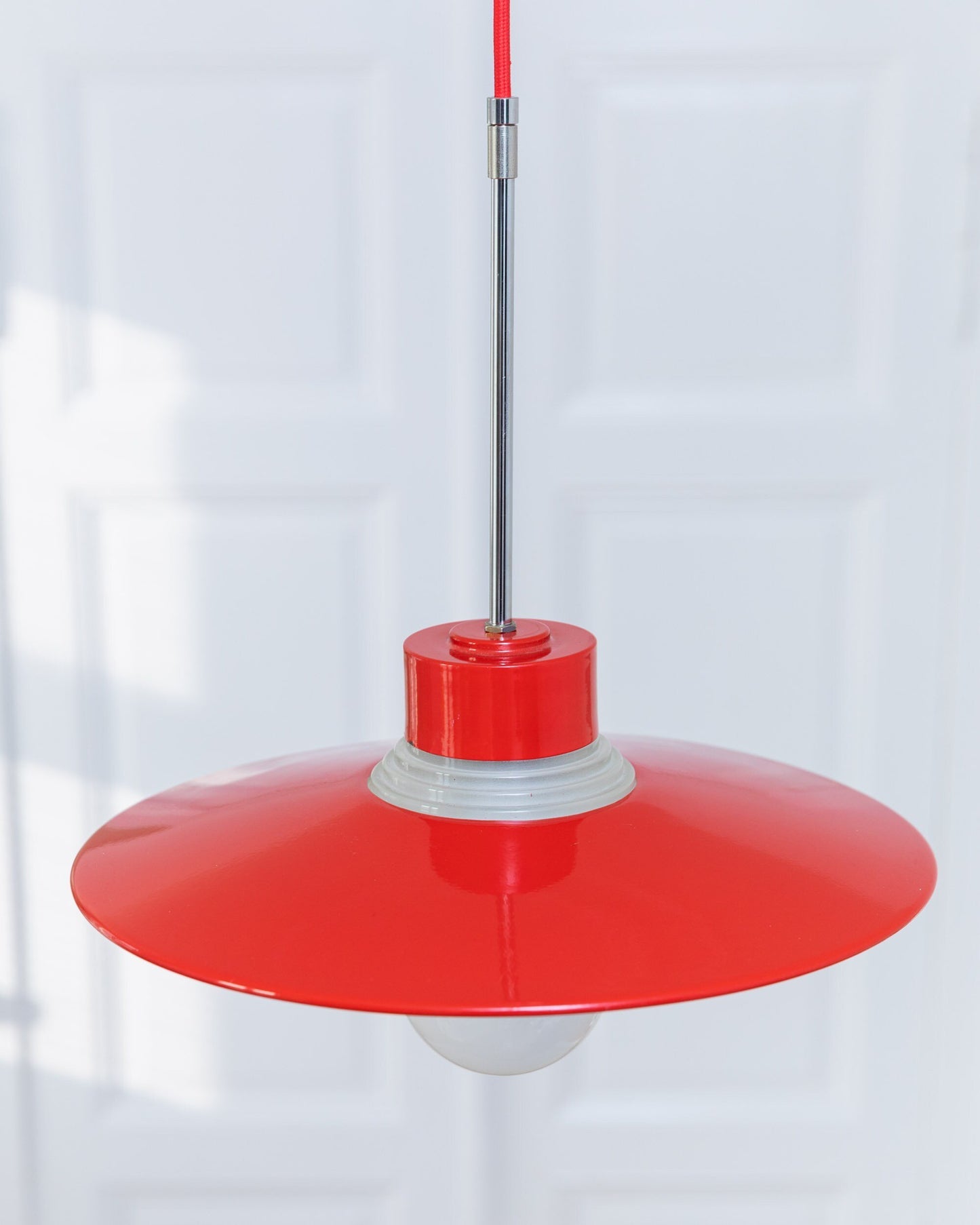 Danish ceiling lamp made of red metal and glass Mid-Century Design 1960s Vintage