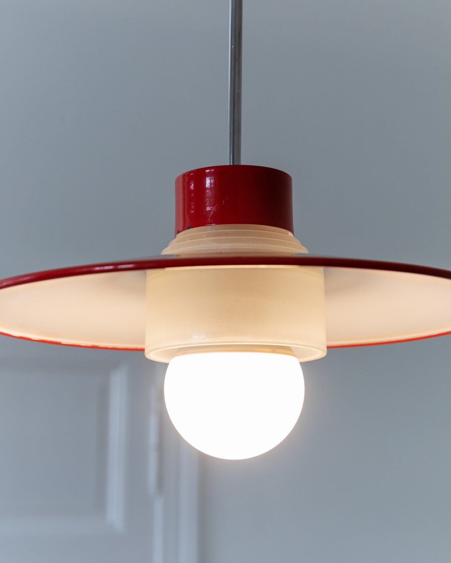 Danish ceiling lamp made of red metal and glass Mid-Century Design 1960s Vintage