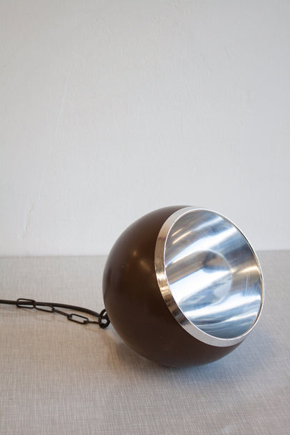 Spaceage Brown and Chrome 70s Pendant Light / Mid Century Modern Design Ceiling Lamp Vintage