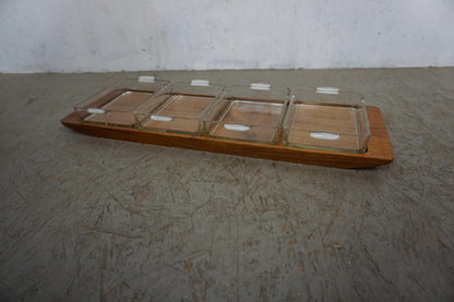 Decorative teak tray with four glass bowls Original Artiform Vintage