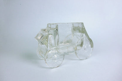 Unusual vintage glass flower vase carriage vehicle 60s 70s 1960s mid century pen holder utensils desk paperweight