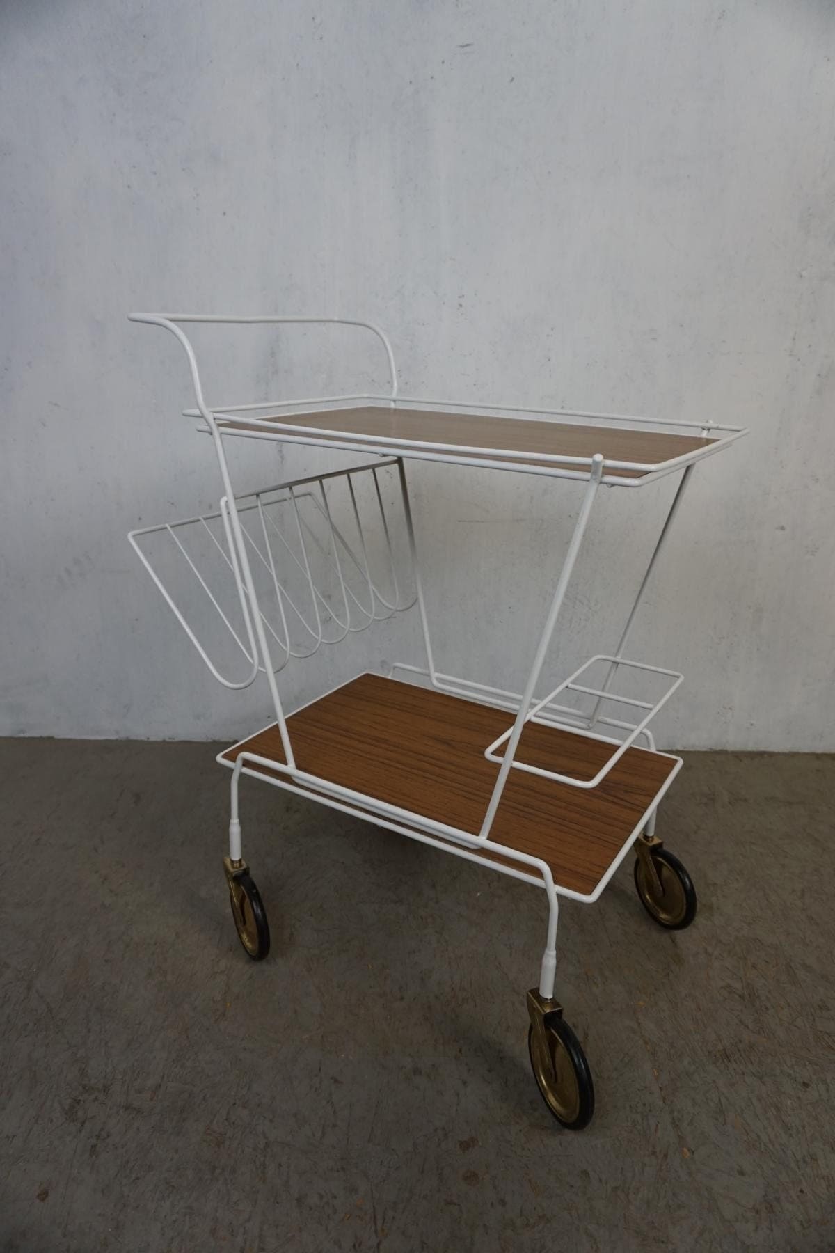 Iconic serving trolley with newspaper rack and bottle holder Vintage