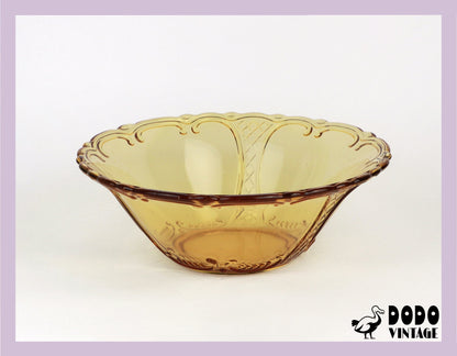 Bol en verre pressé vintage Walther Glass Amber Yellow Fruit Bowl Salad Bowl Glass Bowl 1930 Erika 30s Art Déco Salad Bowl