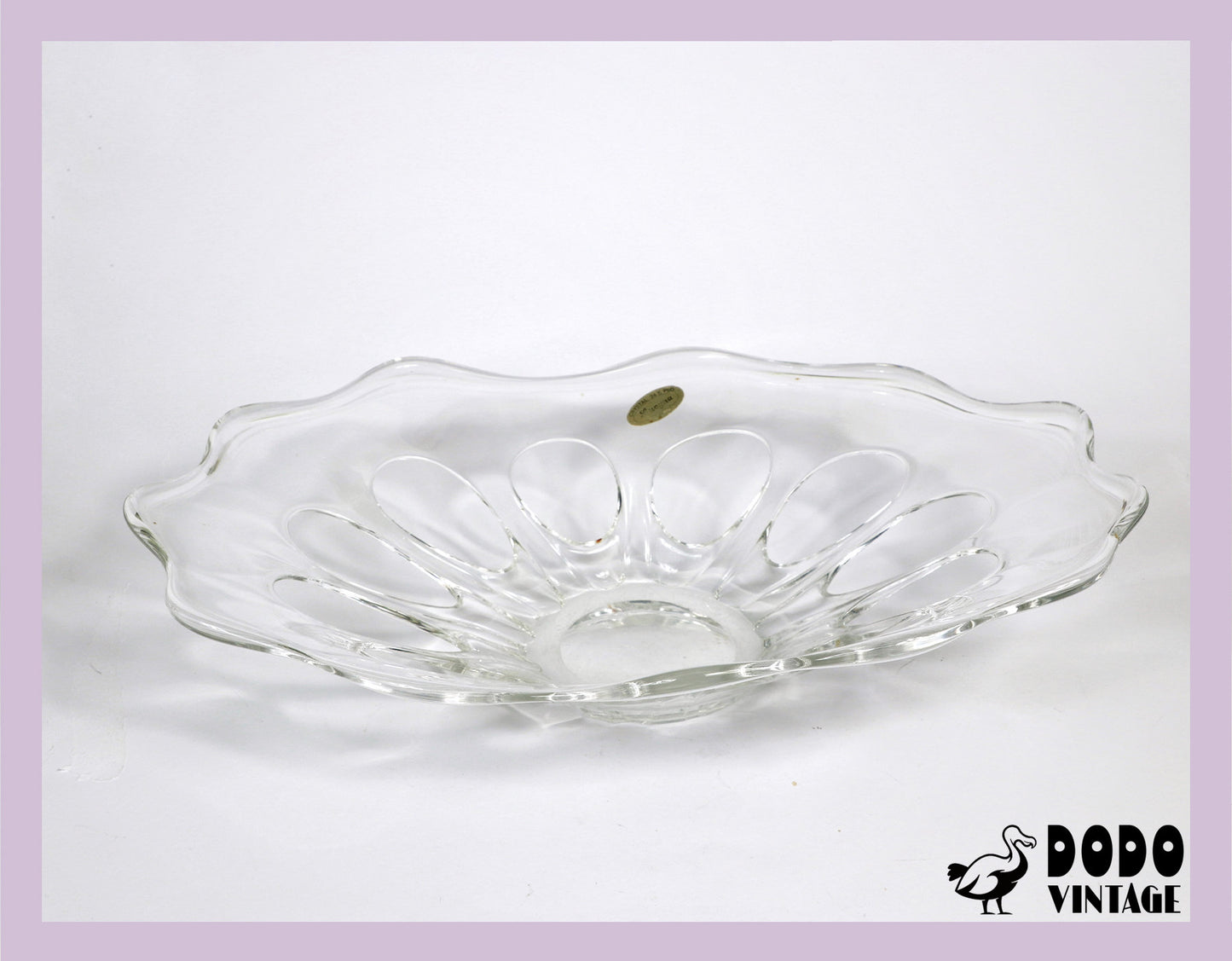 Vintage large offering bowl Lucyna lead crystal handmade mouth blown holes Murano style plate bowl fruit bowl