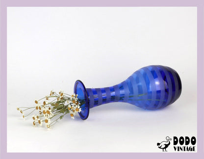 vintage années 90 années 80 Vase en verre bleu cobalt Givré Satin Y2K Vase à fleurs Memphis Milano