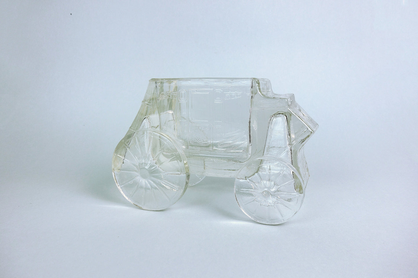 Unusual vintage glass flower vase carriage vehicle 60s 70s 1960s mid century pen holder utensils desk paperweight