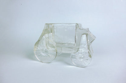 Insolite vintage verre fleur vase chariot véhicule années 60 70 1960 milieu du siècle porte-stylo ustensiles bureau presse-papier