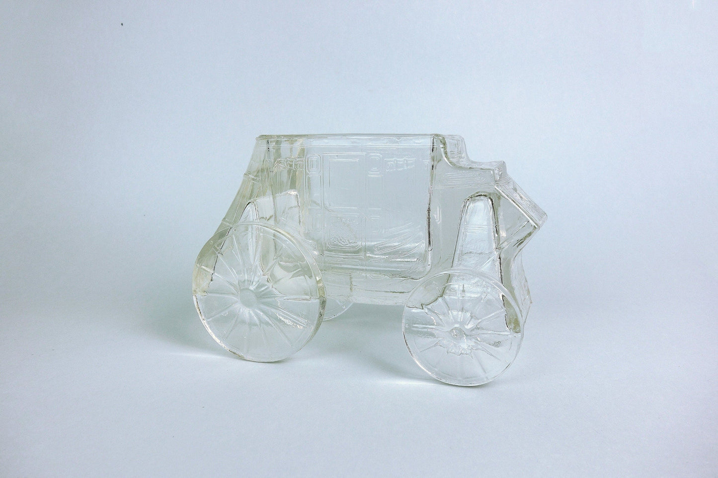 Unusual vintage glass flower vase carriage vehicle 60s 70s 1960s mid century pen holder utensils desk paperweight