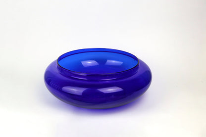 Large Vintage 90s 80s Cobalt Blue Glass Vase Bowl Circle Round Ball Flower Vase Lantern Y2K