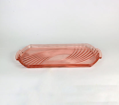 Vintage Rosalin Glas Tablett Schale aus den 30ern Art Deco Dekor Pressglas Rosa Teller Anbietschale Platte Walther Altlantik