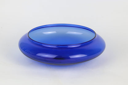 Petit vintage années 90 années 80 Cobalt Blue Glass Vase Bowl Circle Round Ball Flower Vase Lanterne Y2K