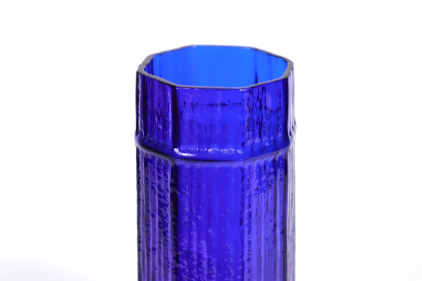 Vintage 90s 80s Cobalt Blue Glass Vase Bamboo Y2K Flower Vase Memphis Milano