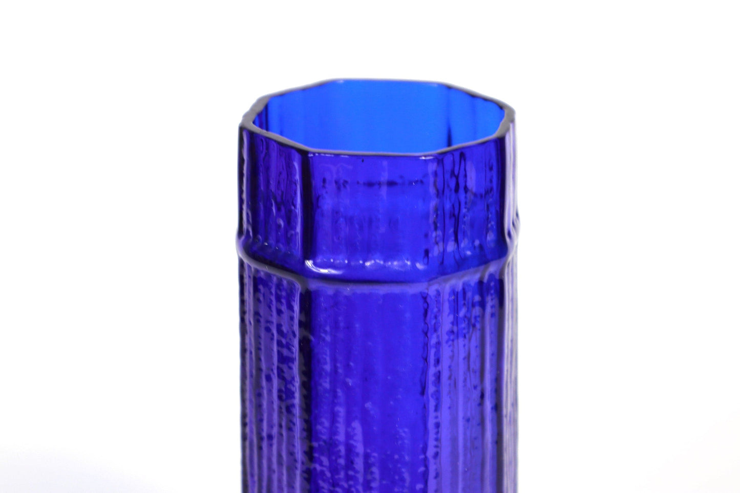 vintage années 90 années 80 Vase en verre bleu cobalt Bambou Y2K Vase à fleurs Memphis Milano