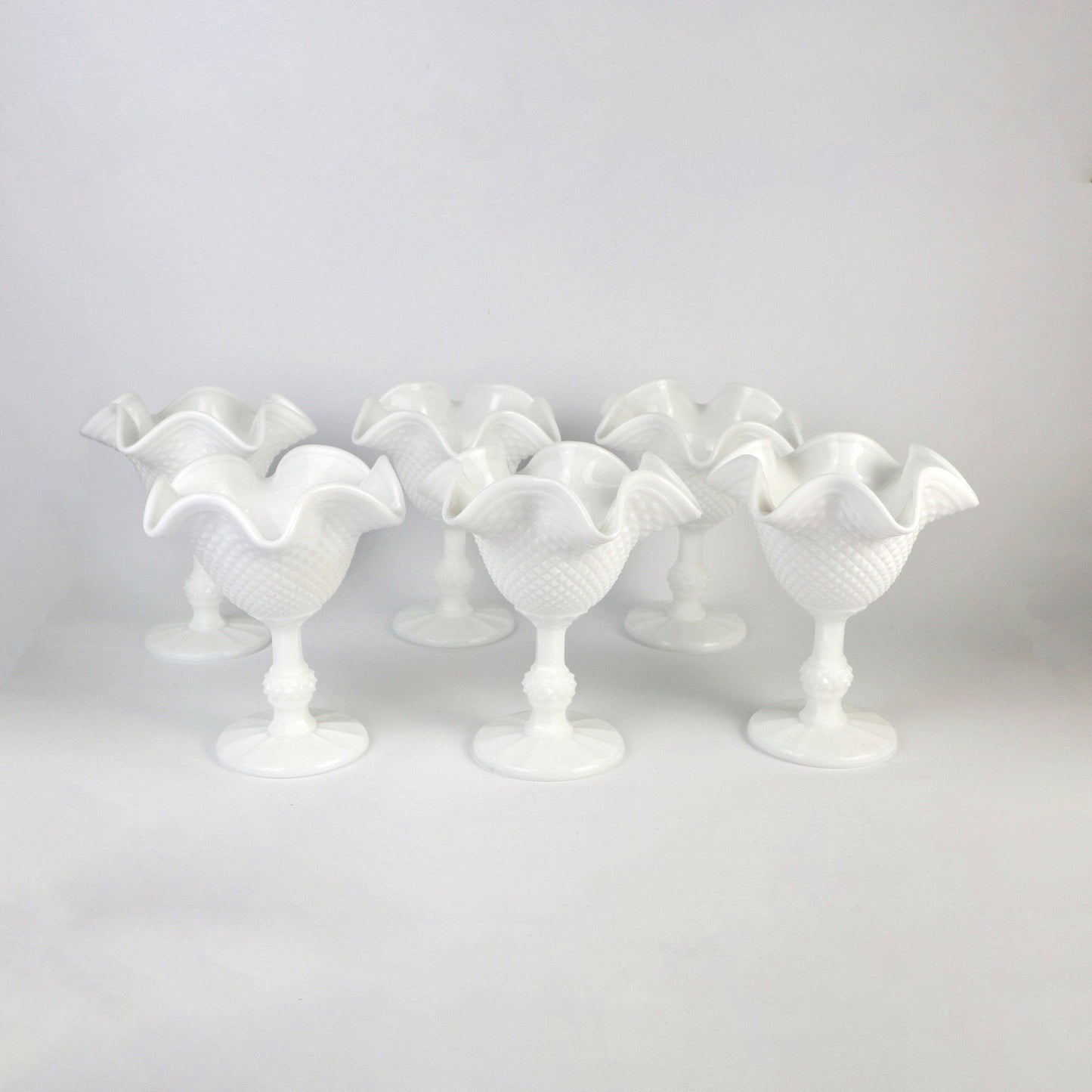 6 vintage Vallérysthal / Portieux Opaline Dessert Bowls Ice Cream Cups Art Déco Opal Opal Glass White 30s 1930 France Mid Century