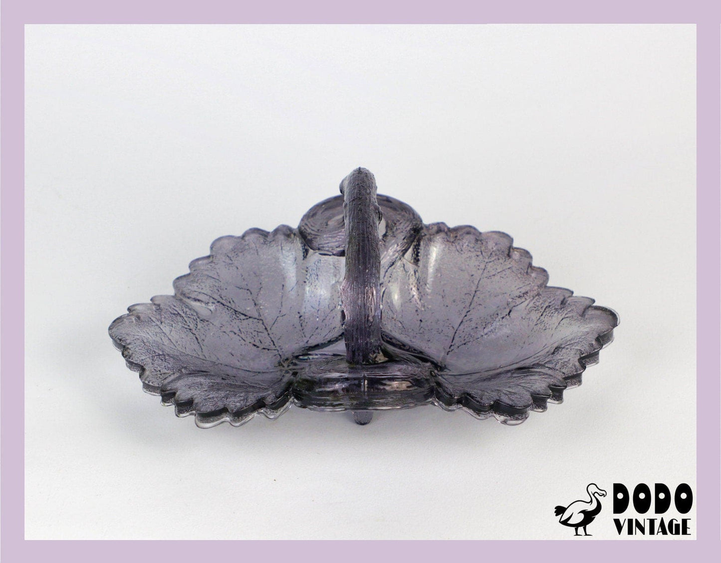 Glass Bonboniere Grey Violet Purple Leaves Vine Leaves from the 1950s Walther Etagere Glass Jar Lid Crystal Crystal Lidded Box Vintage