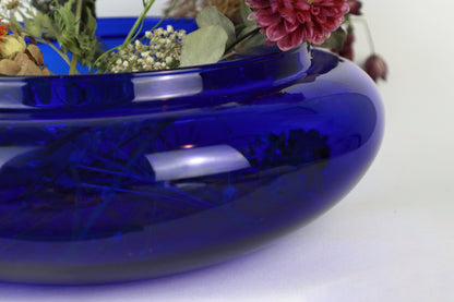 Grand vintage années 90 années 80 Cobalt Blue Glass Vase Bowl Circle Round Ball Flower Vase Lanterne Y2K