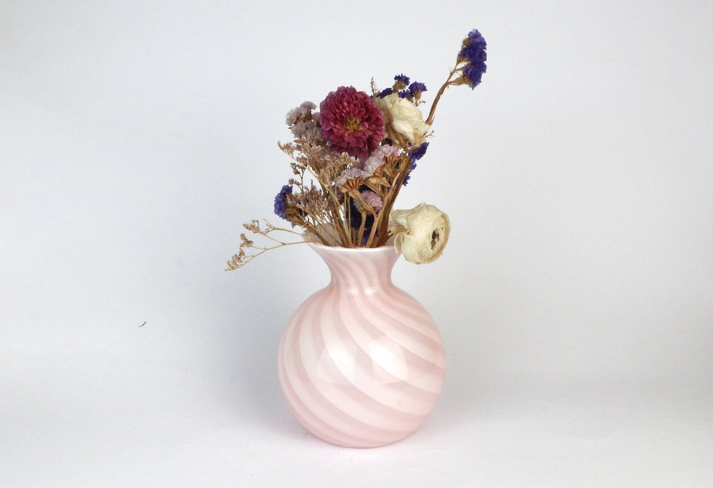 vintage Murano Swirl Vase Rose Verre Rose Venise 1950 50s Mid Century Blanc Rose Vetro Barovier Toso Tonelli Lattimo Filigrana