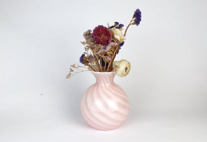 Vintage Murano Swirl Vase Pink Glass Venice 1950 50s Mid Century White Pink Vetro Barovier Toso Tonelli Lattimo Filigrana