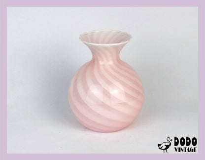 vintage Murano Swirl Vase Rose Verre Rose Venise 1950 50s Mid Century Blanc Rose Vetro Barovier Toso Tonelli Lattimo Filigrana