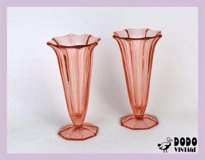 2 vintage Rosalin Flower Vase Calice Cup Verre Trompette Calice Cup Murano Art Déco 30s 1930 Pink Vase High 1980 1990 Memphis Salmon