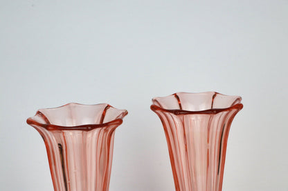 2 vintage Rosalin Flower Vase Calice Cup Verre Trompette Calice Cup Murano Art Déco 30s 1930 Pink Vase High 1980 1990 Memphis Salmon