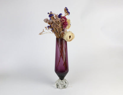 vase à fleurs en verre vintage Aseda Suède Améthyste Violet Aubergine Violet Murano Brutaliste Mid Century Moderniste 960 60s 60s 1970 70s 70s