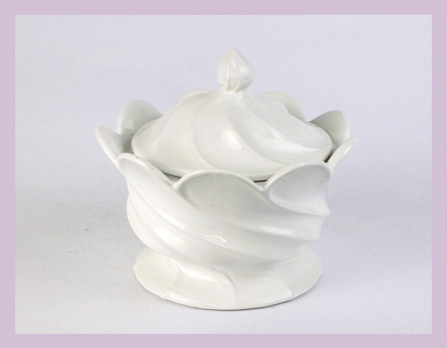 vintage Céramique Lidded Candy White Cream Swirl Candy Sweets 70s 80s Kawaii Foodcore Cream Topping Meringue Meringue