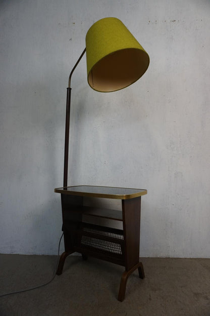 Lampadaire original avec table et porte-journaux vintage des années 50