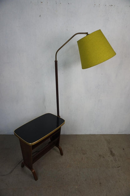 Lampadaire original avec table et porte-journaux vintage des années 50