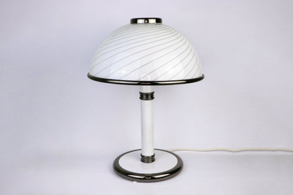 Lampe de table vintage Murano Mushroom Swirl F Fabbian pour Mazzega Venini Lattimo Filigrana Art Déco Revival années 80