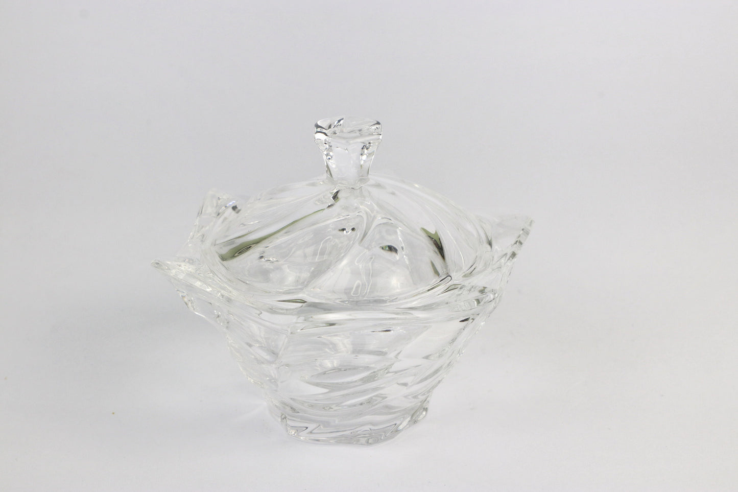 Vintage glass candy dish around 1980 Italy swirl lidded box Arcoroc Luminarc