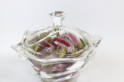 Vintage glass candy dish around 1980 Italy swirl lidded box Arcoroc Luminarc