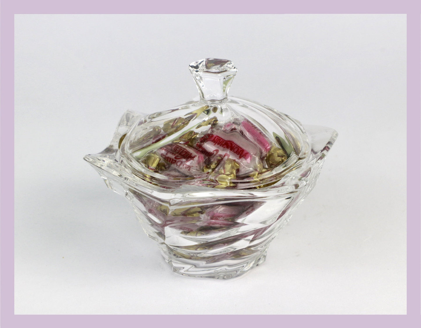 Vintage glass candy dish around 1980 Italy swirl lidded box Arcoroc Luminarc