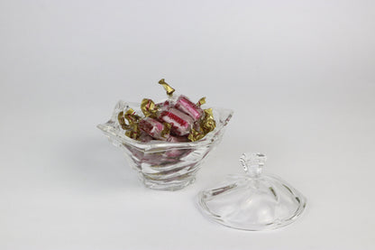 Vintage glass candy dish around 1980 Italy swirl lidded box Arcoroc Luminarc