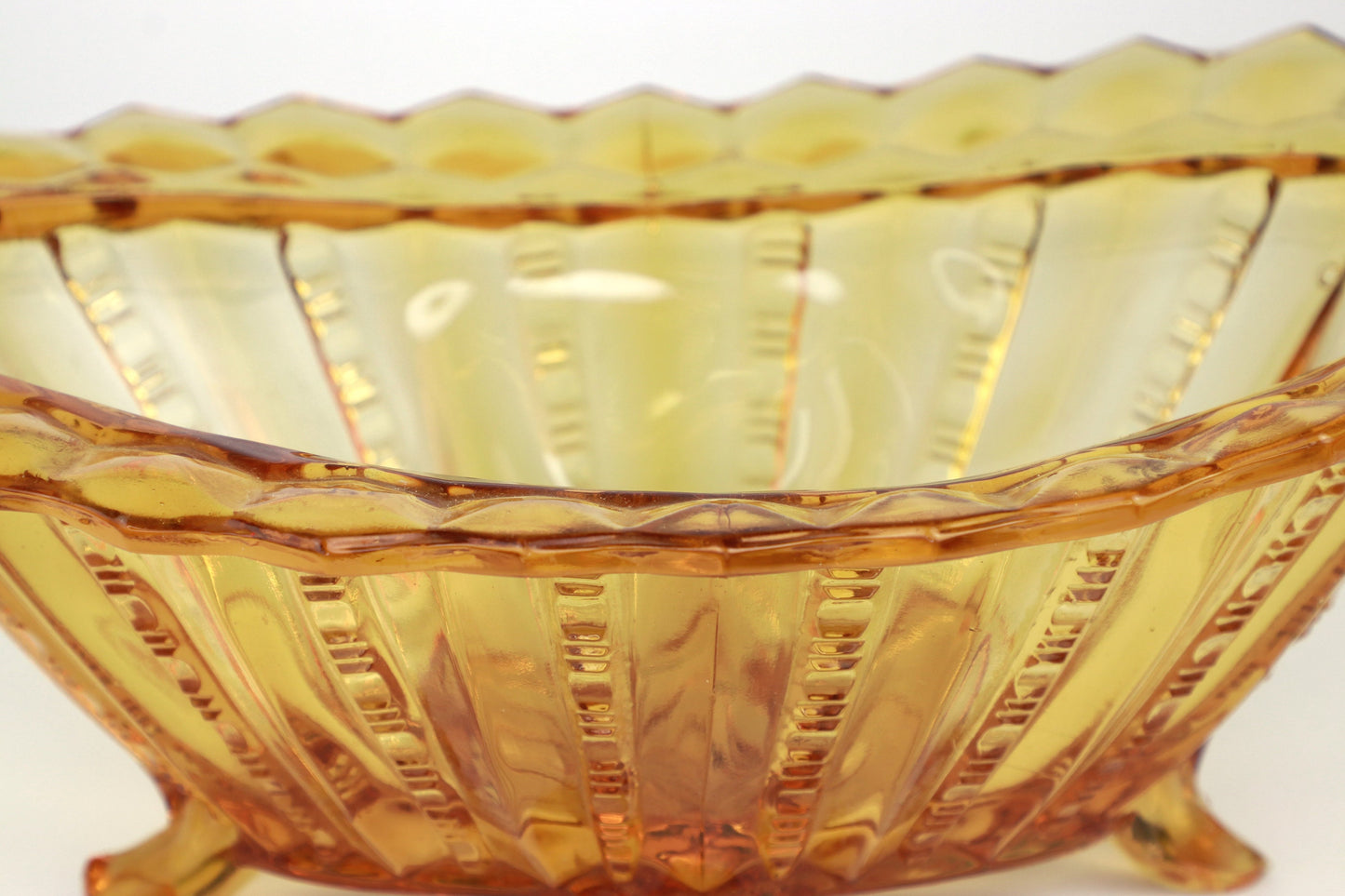 vintage Glass Footed Bonboniere Art Déco des années 1930 Yellow Amber Legs Bowl Bowl Walther Glass Jar Lid Crystal Kristal