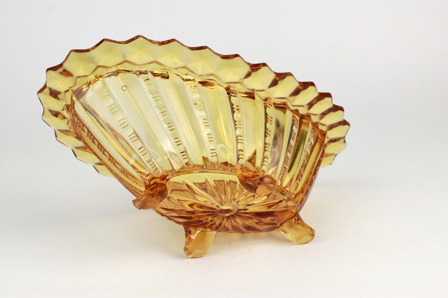 Vintage Glass Footed Bowl Bonboniere Art Deco from the 1930s Yellow Amber Legs Bowl Walther Glass Jar Lid Crystal Kristal