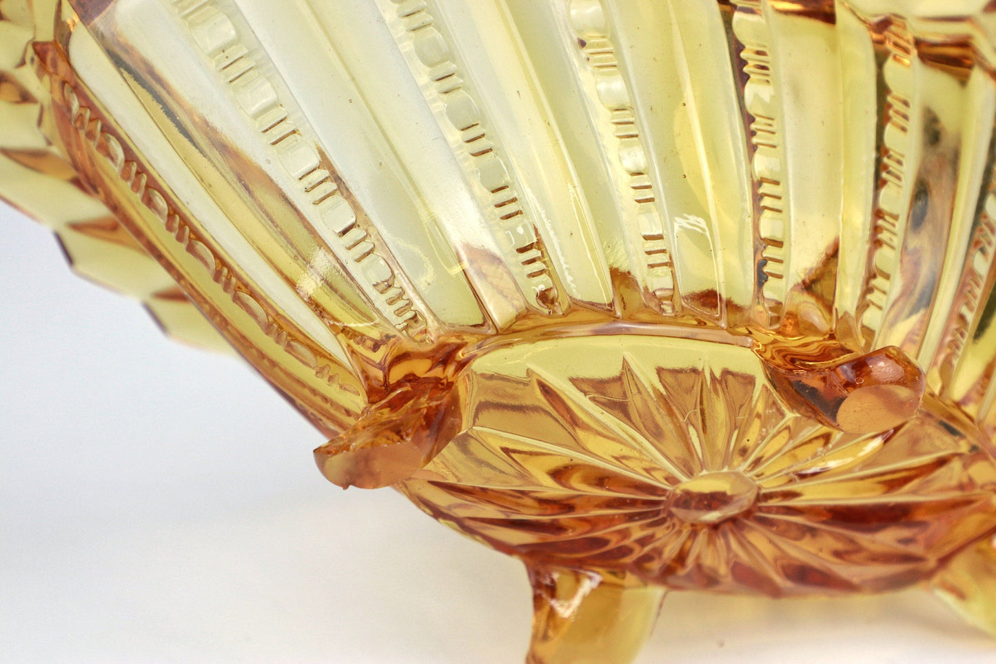 Vintage Glass Footed Bowl Bonboniere Art Deco from the 1930s Yellow Amber Legs Bowl Walther Glass Jar Lid Crystal Kristal