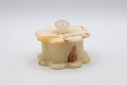 vintage pierre bonboniere fleur forme boîte à couvercle marbre Carrare milieu du siècle boîte de rangement onyx travertin pierre naturelle beige crème